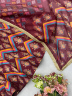 Anvisha Printed Maslin Flared Anarkali with Pant & Tabby Organza Dupatta Set