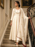 Ishaani Pure Roman Cotton Embroidered Gown with Pant & Kundan Organza Dupatta Set