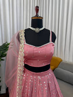 Era Japan Satin Cording Dori & Sequin Work Lehenga Choli with Butterfly Net Dupatta