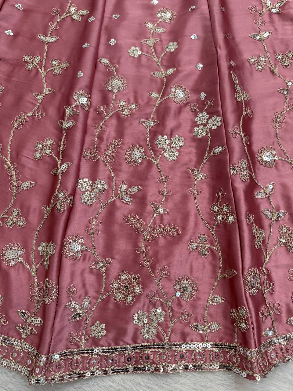 Era Japan Satin Cording Dori & Sequin Work Lehenga Choli with Butterfly Net Dupatta