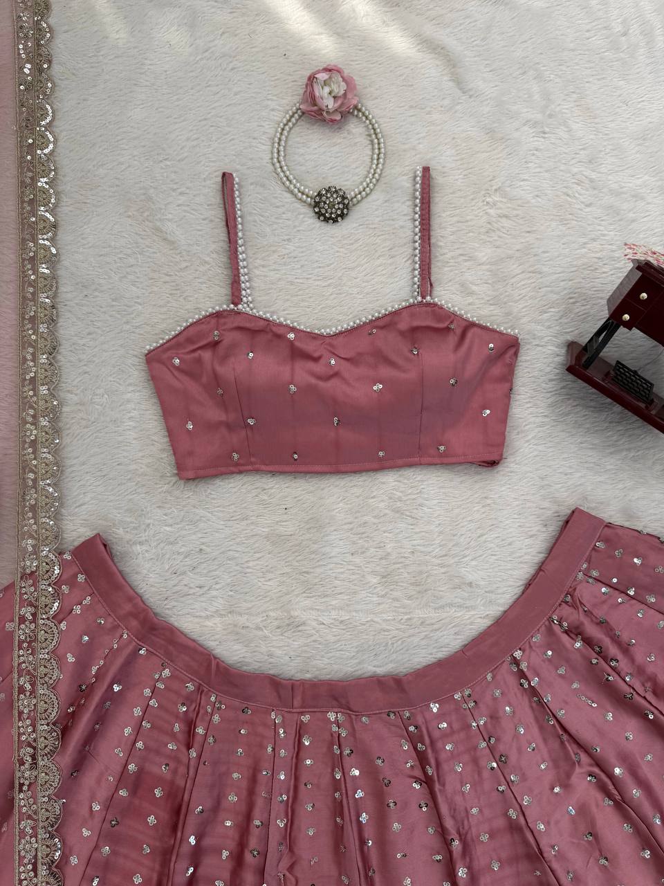 Era Japan Satin Cording Dori & Sequin Work Lehenga Choli with Butterfly Net Dupatta