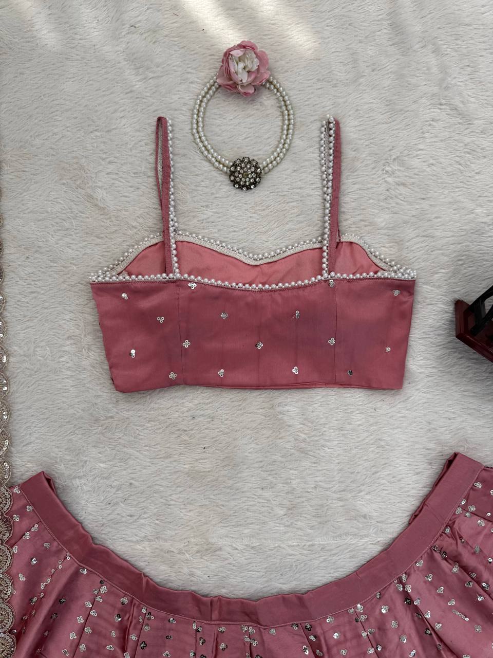 Era Japan Satin Cording Dori & Sequin Work Lehenga Choli with Butterfly Net Dupatta