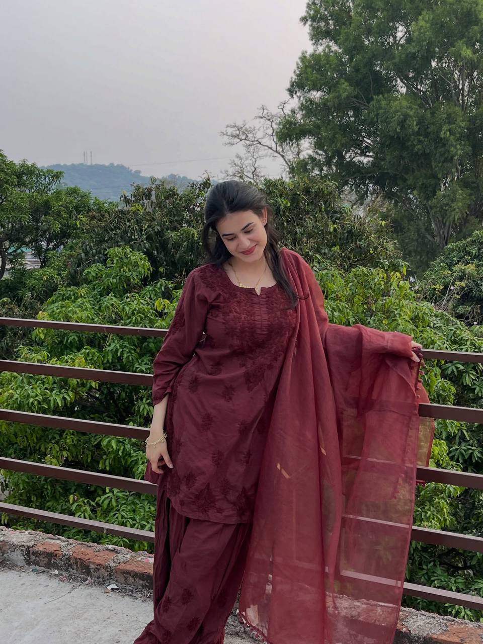 Samaira Rayon Farshi Salwar Suit with Embroidered Top and Organza Lace Dupatta