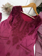 Samaira Rayon Farshi Salwar Suit with Embroidered Top and Organza Lace Dupatta