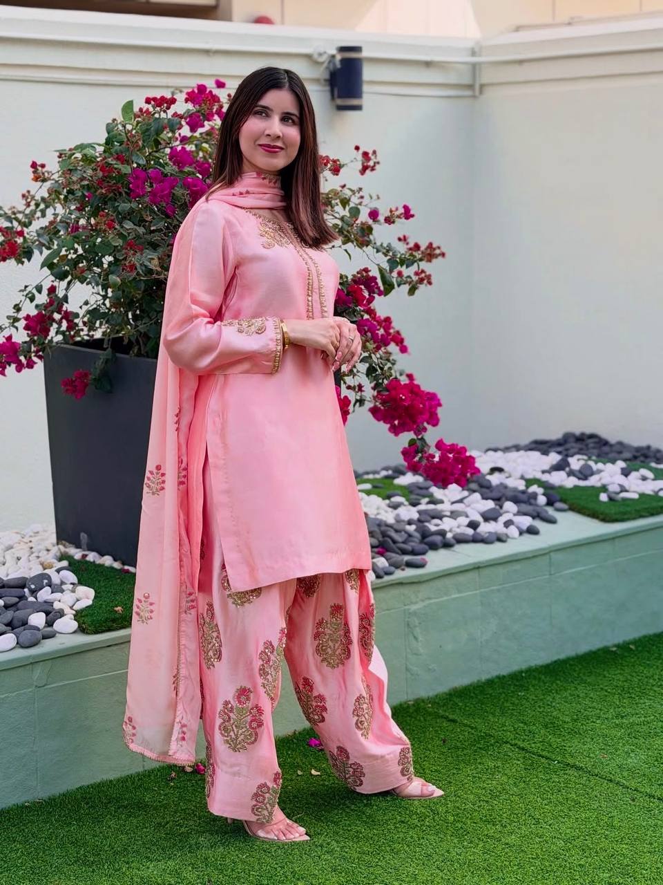 Heavy Crepe Silk Farshi Suit with Multy Thread Sequence Work