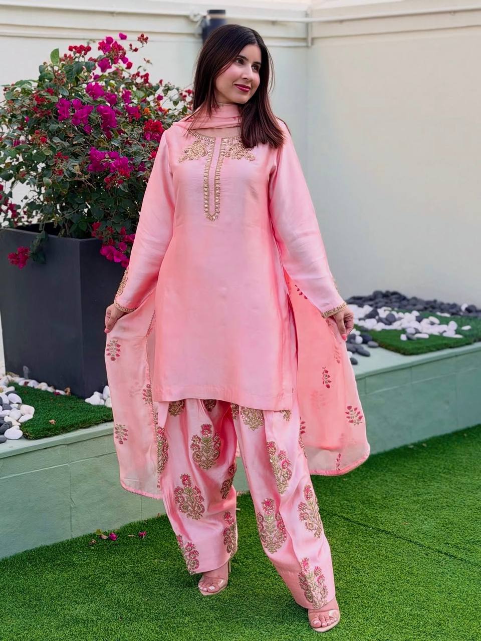 Heavy Crepe Silk Farshi Suit with Multy Thread Sequence Work