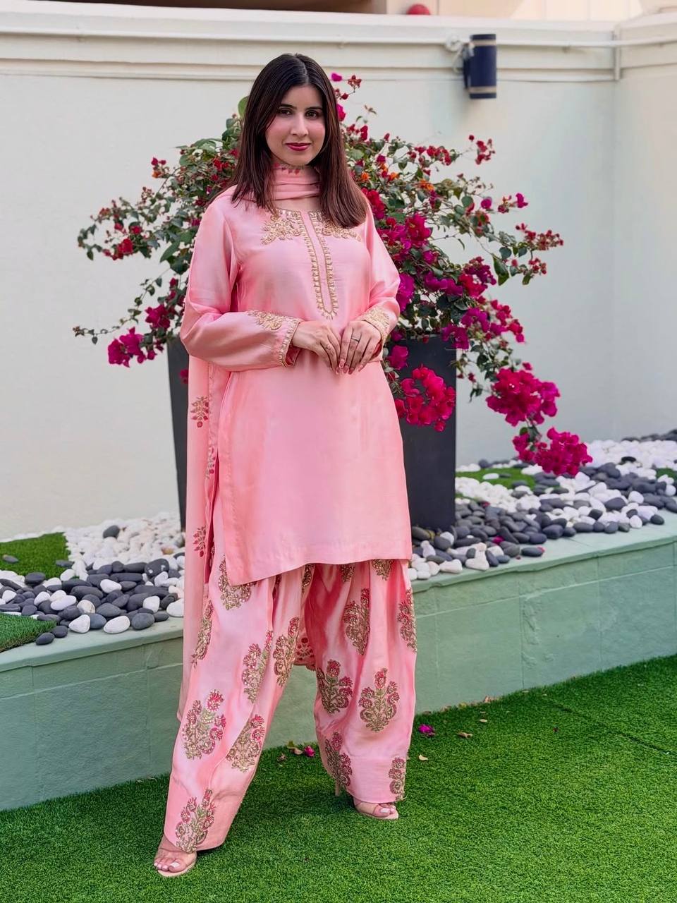 Heavy Crepe Silk Farshi Suit with Multy Thread Sequence Work