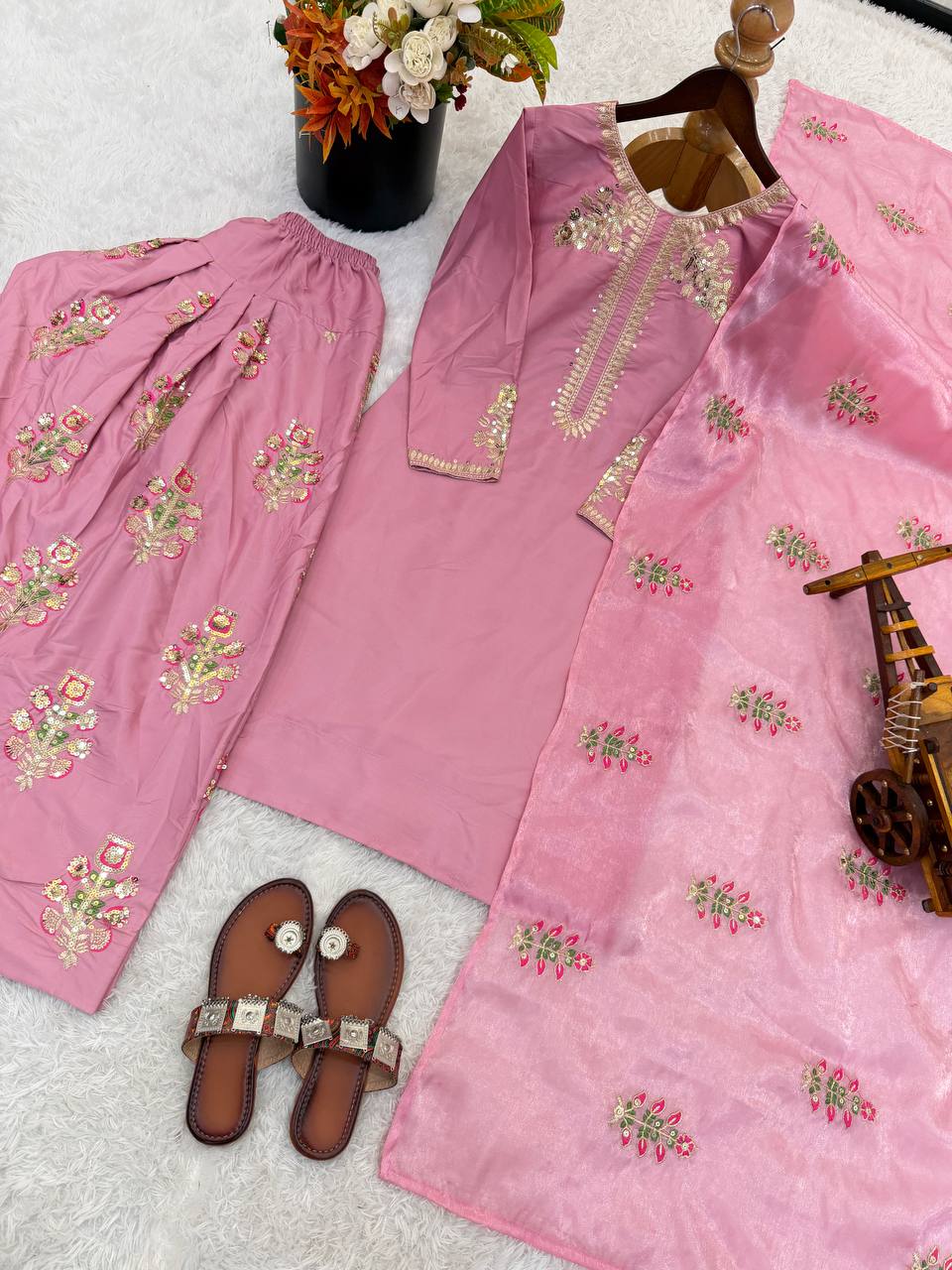 Heavy Crepe Silk Farshi Suit with Multy Thread Sequence Work