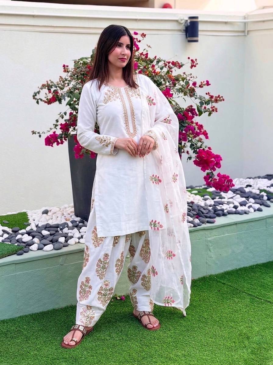 Heavy Crepe Silk Farshi Suit with Multy Thread Sequence Work