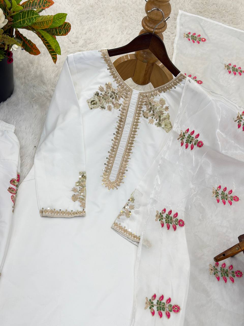 Heavy Crepe Silk Farshi Suit with Multy Thread Sequence Work