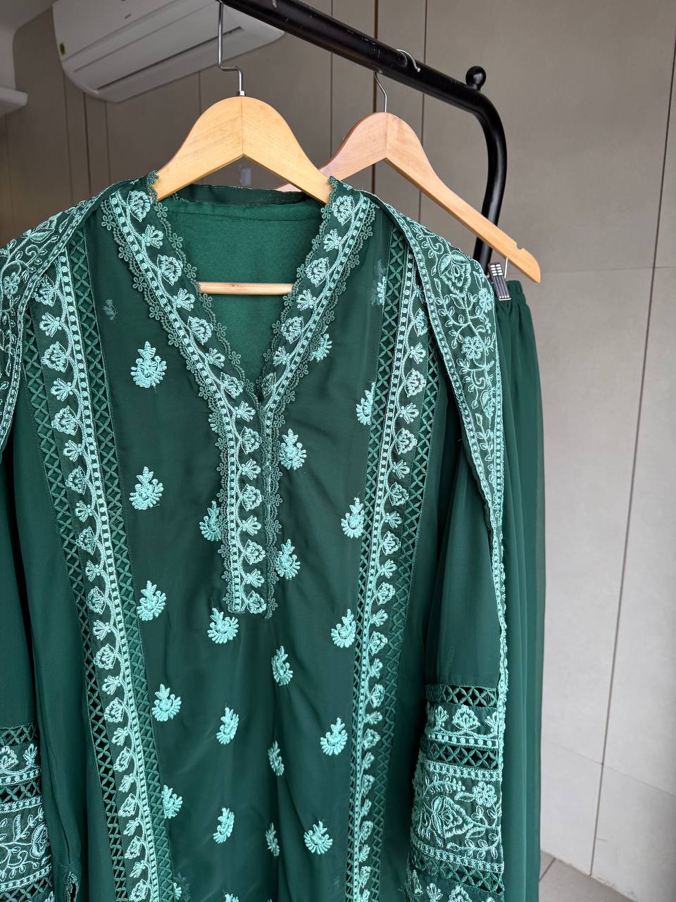 Inaya Georgette Embroidered Palazzo Suit Set with Matching Dupatta