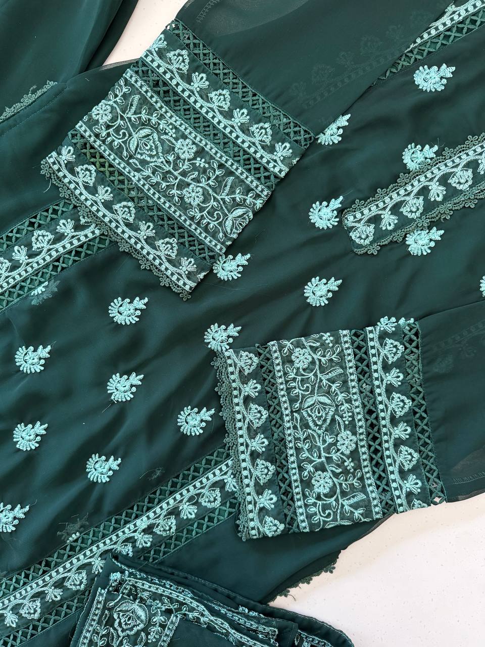 Inaya Georgette Embroidered Palazzo Suit Set with Matching Dupatta
