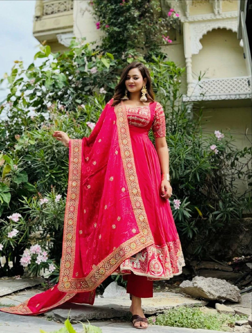 Designer Natural Crep Silk Anarkali Suit with Sequin Embroidery Work