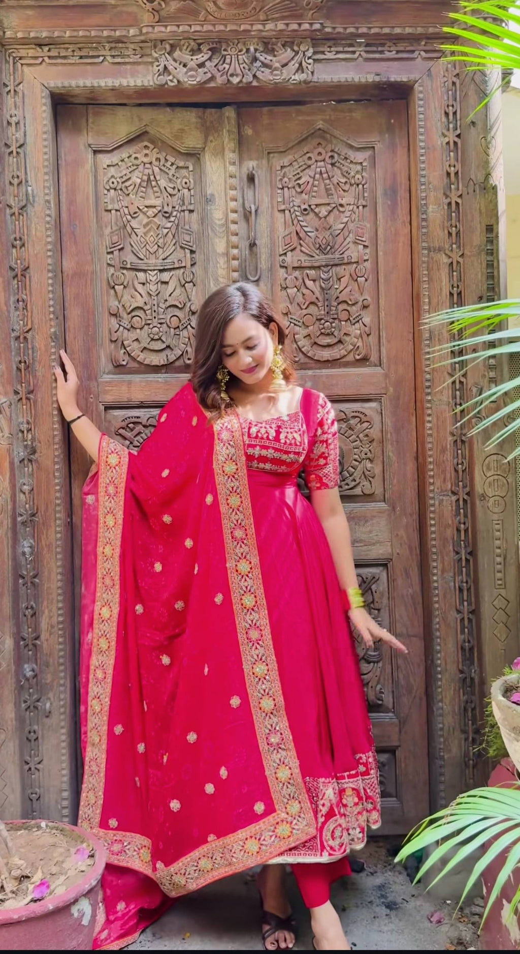 Designer Natural Crep Silk Anarkali Suit with Sequin Embroidery Work
