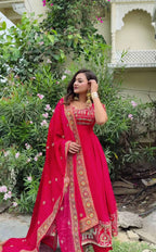 Designer Natural Crep Silk Anarkali Suit with Sequin Embroidery Work