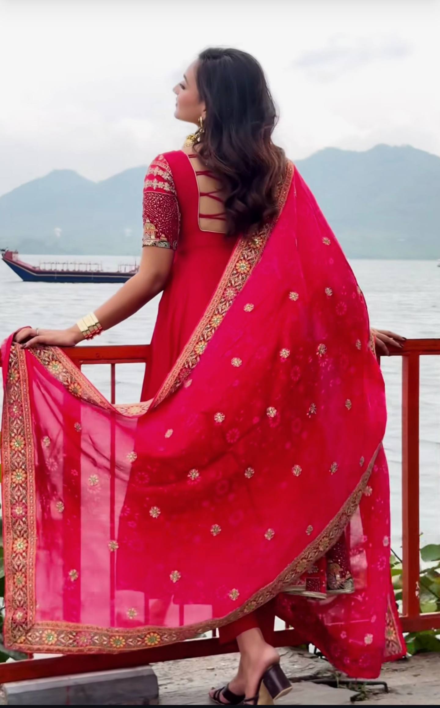 Designer Natural Crep Silk Anarkali Suit with Sequin Embroidery Work