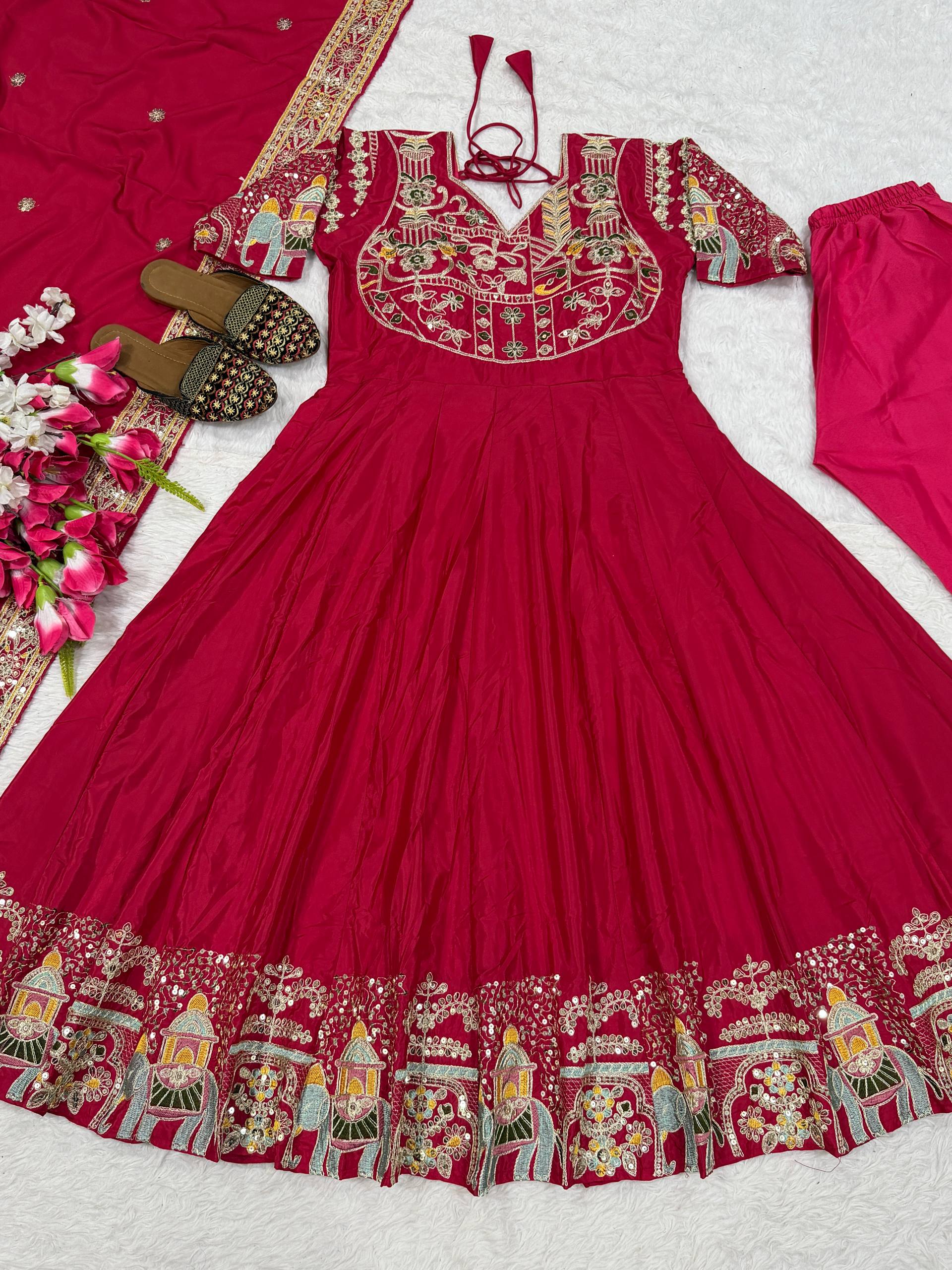 Designer Natural Crep Silk Anarkali Suit with Sequin Embroidery Work