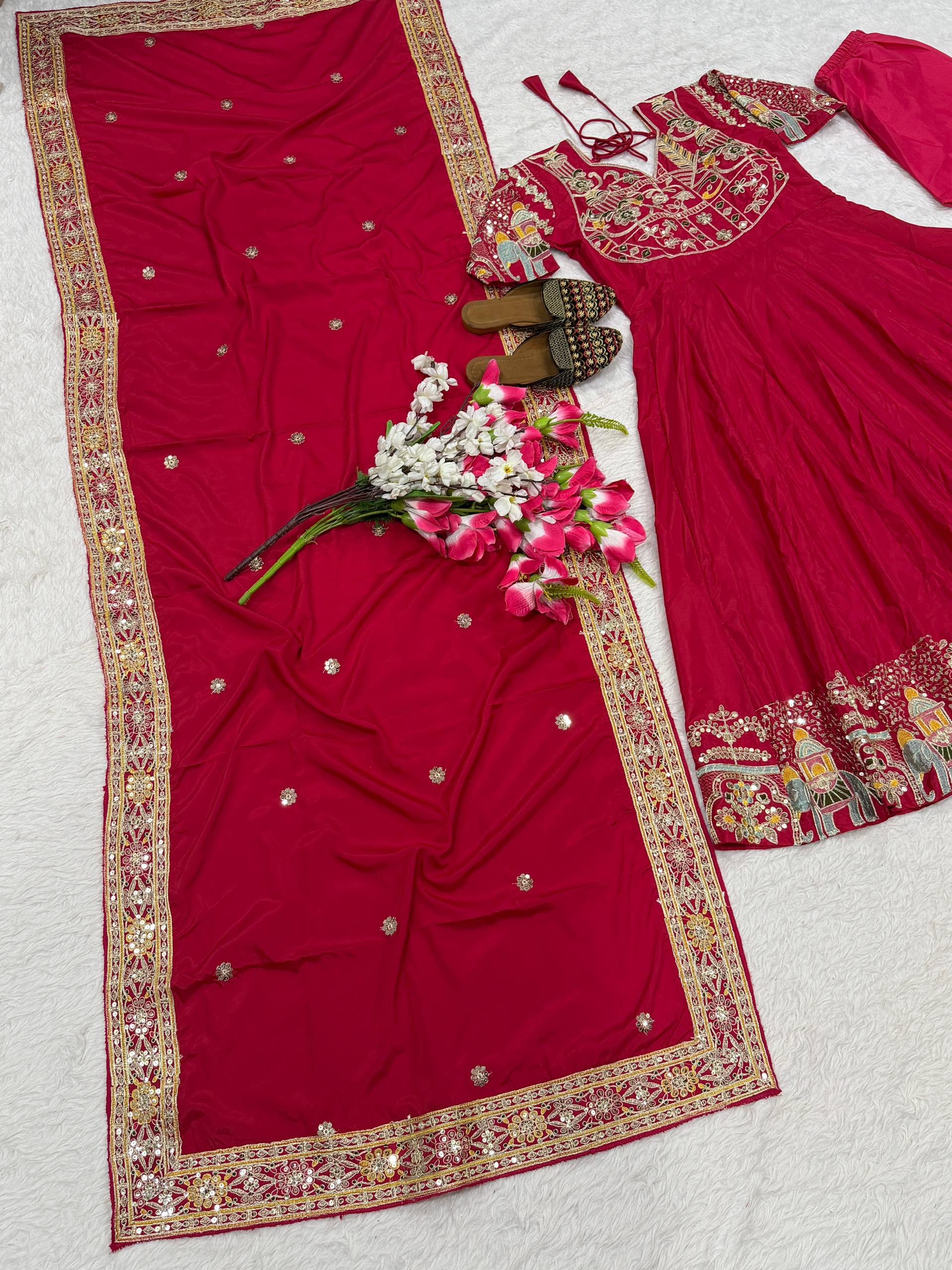 Designer Natural Crep Silk Anarkali Suit with Sequin Embroidery Work