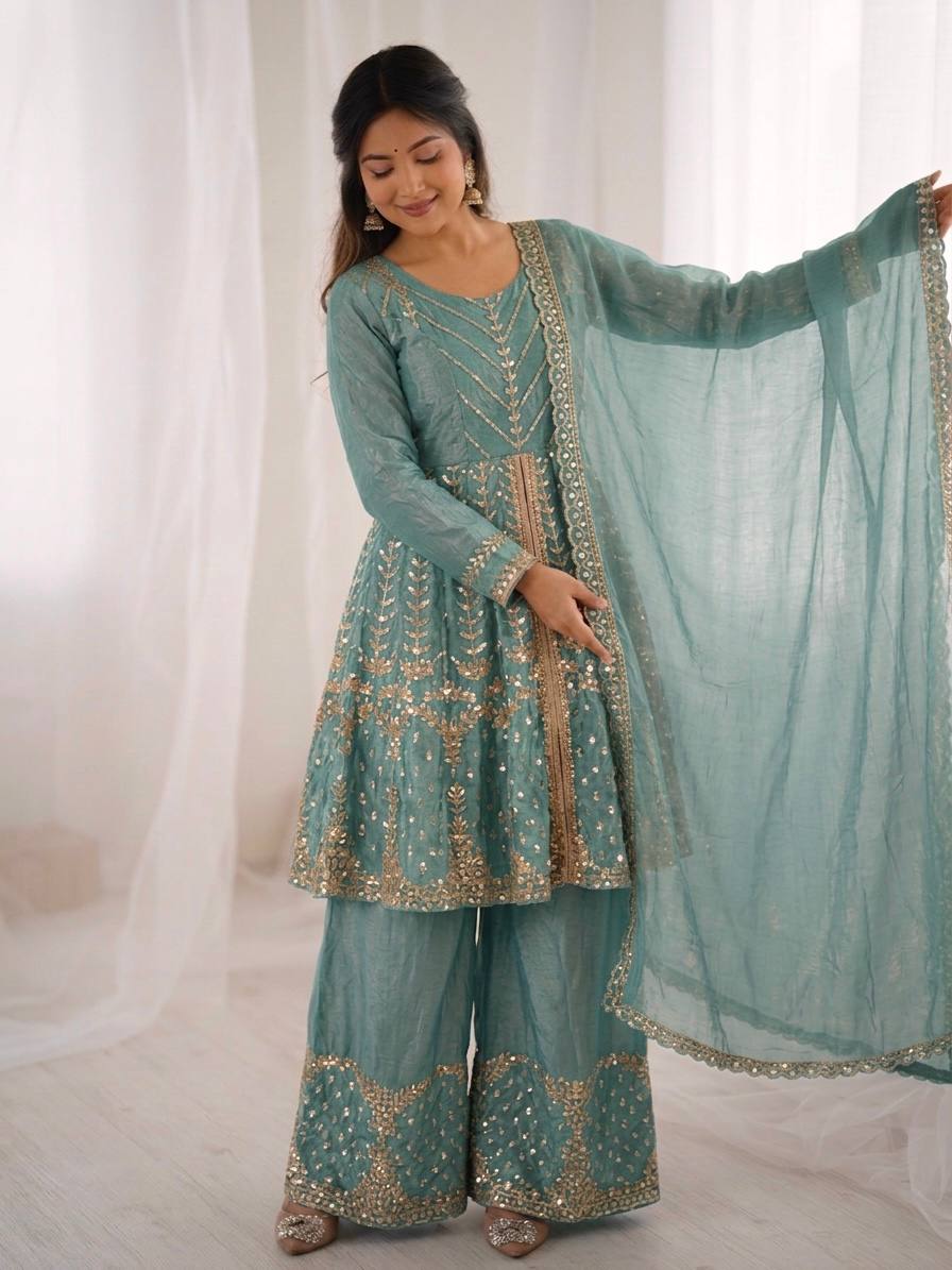 Royal Fendy Silk Embroidered Co-ord Set with Lace Dupatta