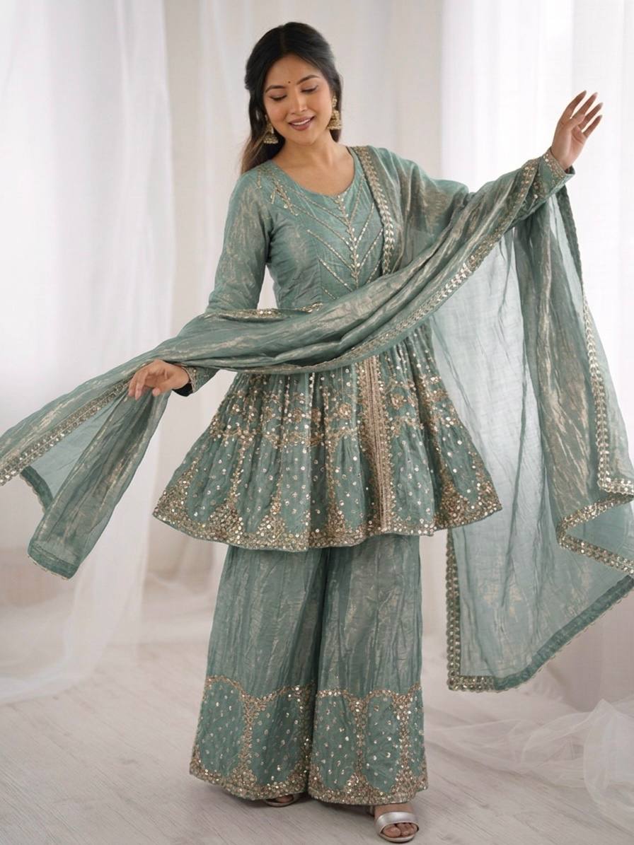 Royal Fendy Silk Embroidered Co-ord Set with Lace Dupatta