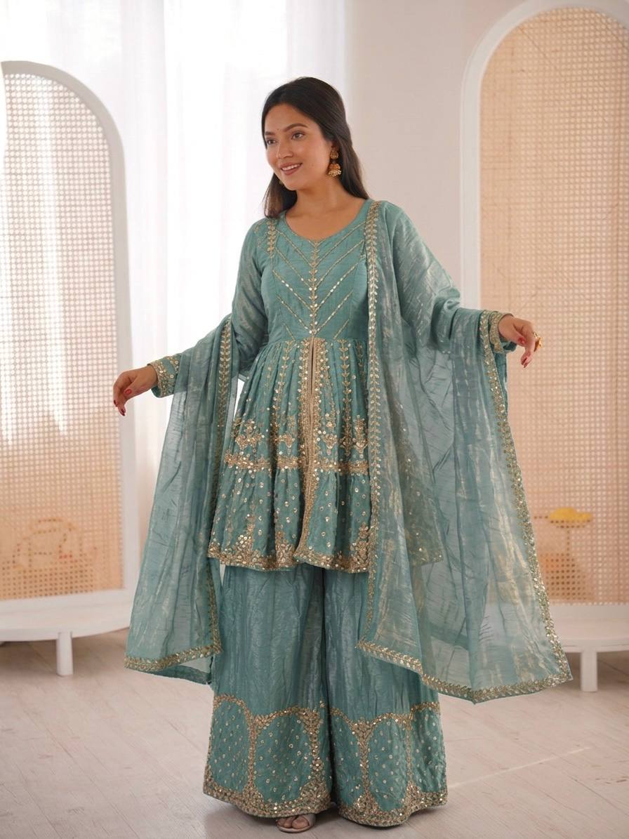 Royal Fendy Silk Embroidered Co-ord Set with Lace Dupatta