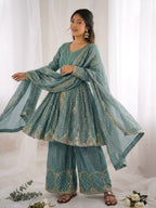 Royal Fendy Silk Embroidered Co-ord Set with Lace Dupatta
