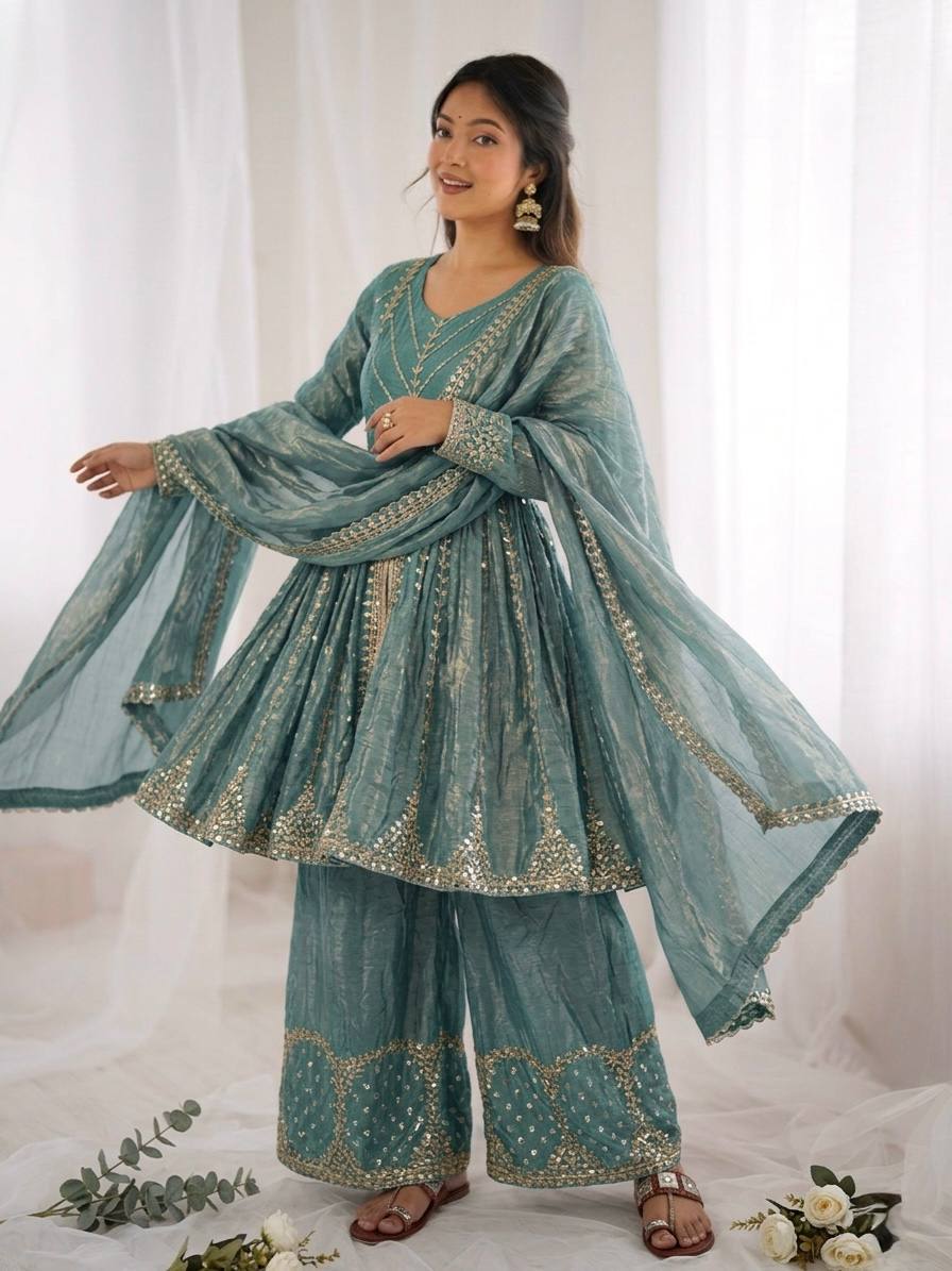 Royal Fendy Silk Embroidered Co-ord Set with Lace Dupatta