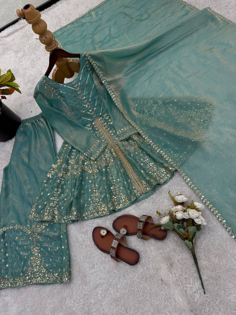 Royal Fendy Silk Embroidered Co-ord Set with Lace Dupatta