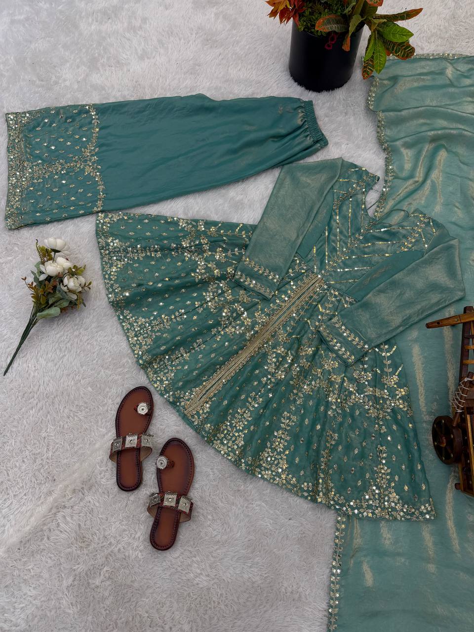 Royal Fendy Silk Embroidered Co-ord Set with Lace Dupatta