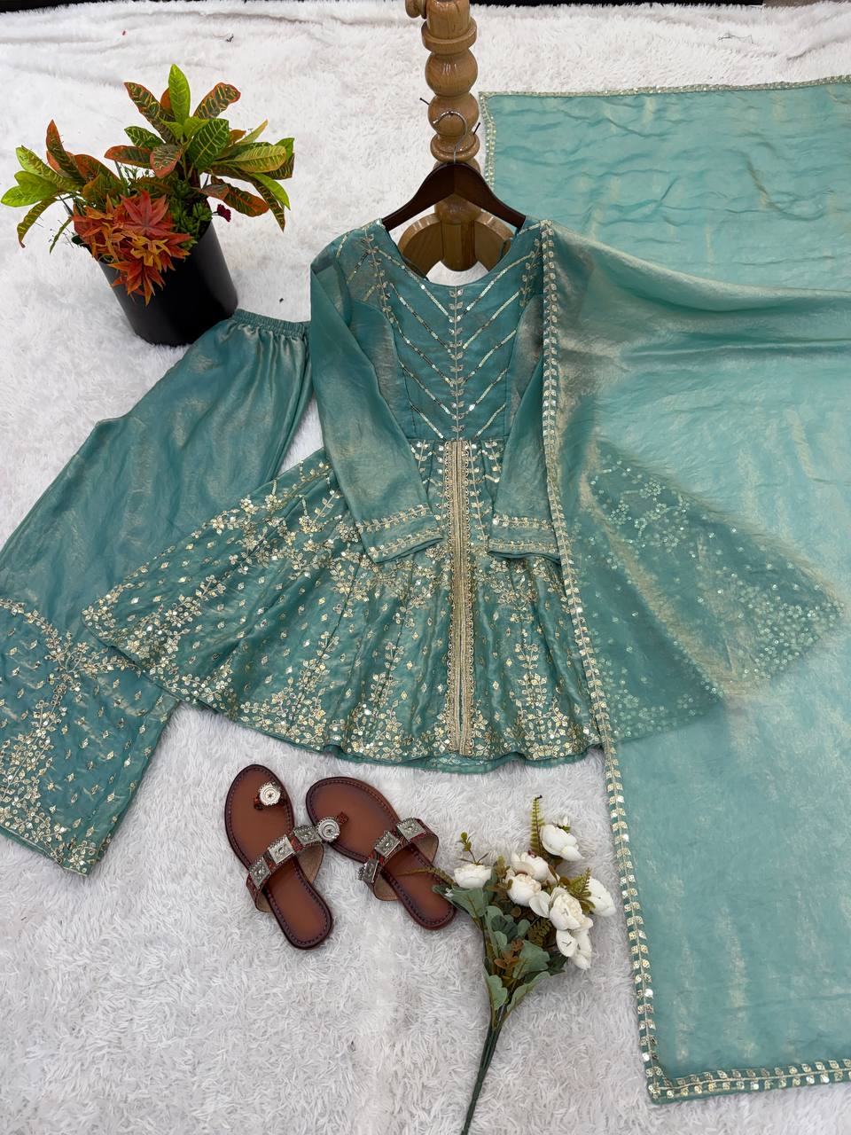 Royal Fendy Silk Embroidered Co-ord Set with Lace Dupatta