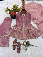 Premium Fendy Silk Embroidered Palazzo Suit with Lace Border Dupatta