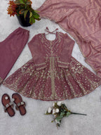 Premium Fendy Silk Embroidered Palazzo Suit with Lace Border Dupatta