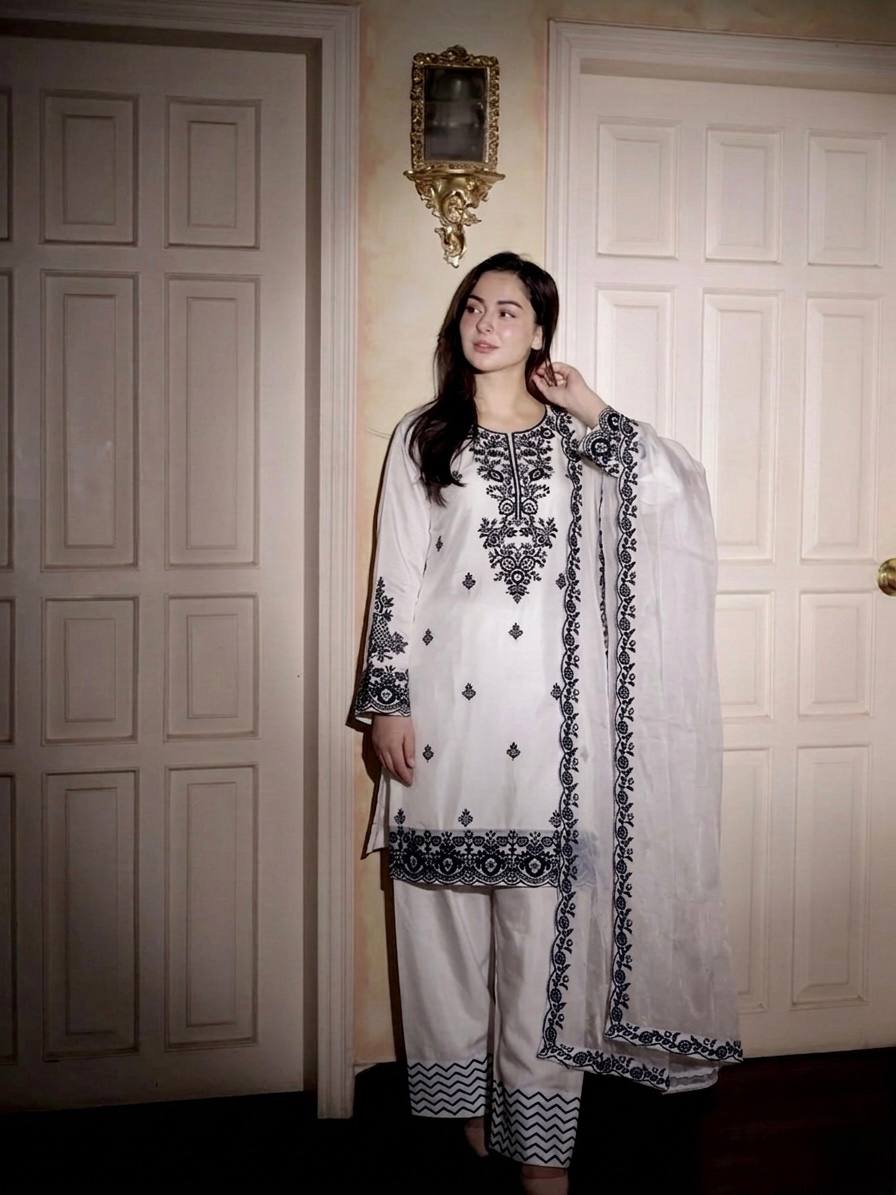 Statement Rayon Cotton Suit with Fine Thread Detailing