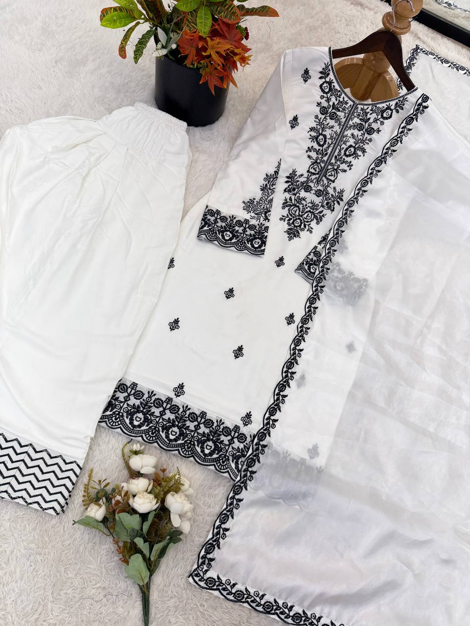 Statement Rayon Cotton Suit with Fine Thread Detailing