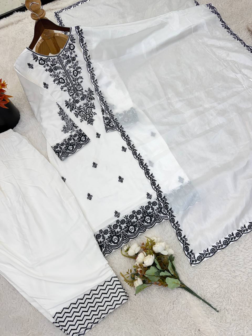 Statement Rayon Cotton Suit with Fine Thread Detailing