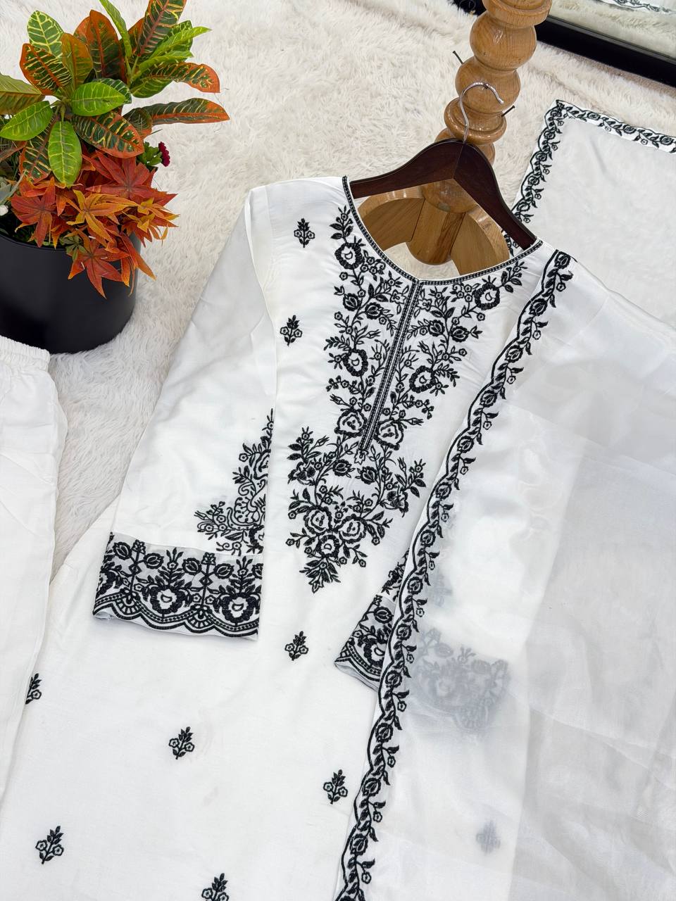 Statement Rayon Cotton Suit with Fine Thread Detailing