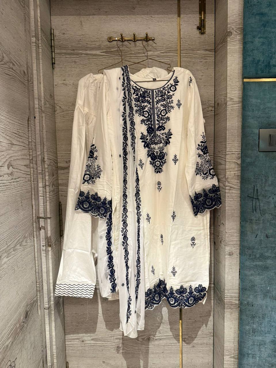 Statement Rayon Cotton Suit with Fine Thread Detailing