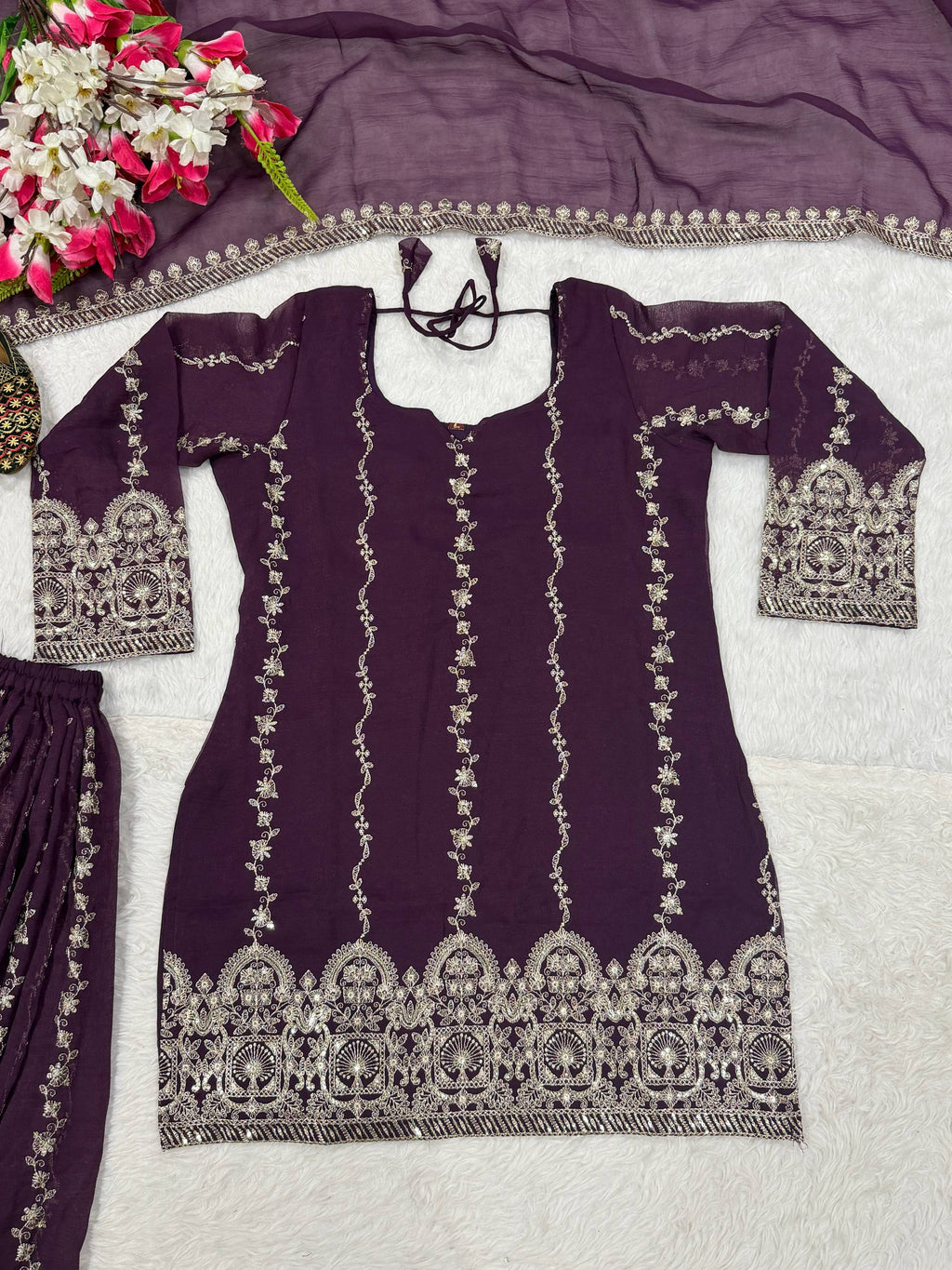 Vaishnavi Elora Heavy Crunchy Silk 3MM Sequence Embroidered Sharara Suit Set with Dupatt