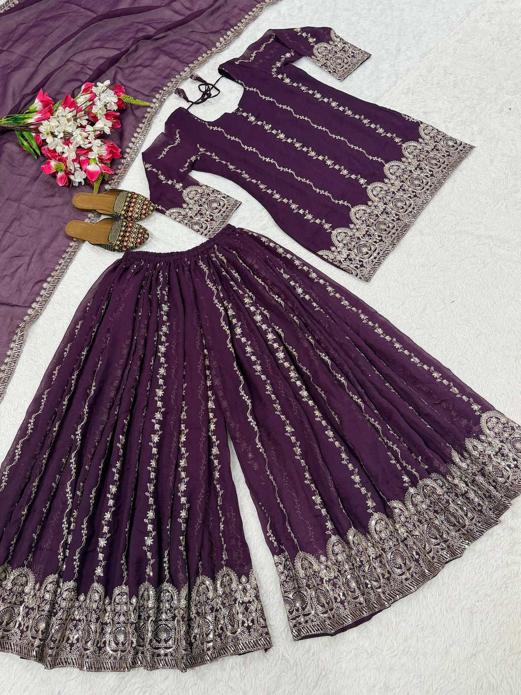 Vaishnavi Elora Heavy Crunchy Silk 3MM Sequence Embroidered Sharara Suit Set with Dupatt