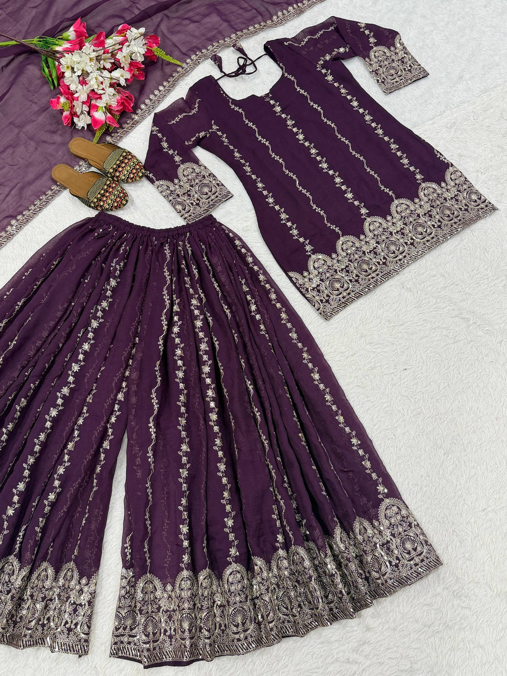 Vaishnavi Elora Heavy Crunchy Silk 3MM Sequence Embroidered Sharara Suit Set with Dupatt
