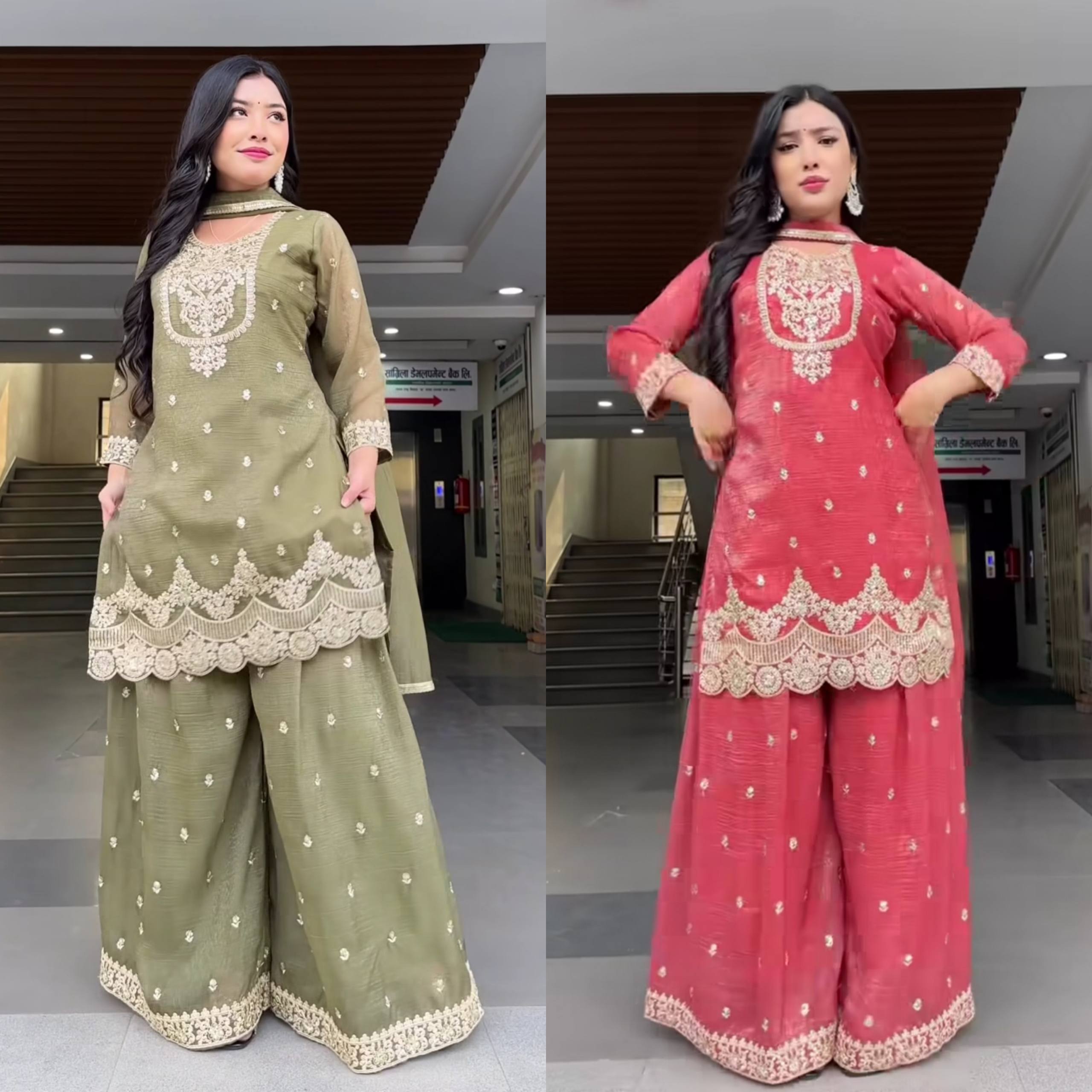 Designer Sharara Palazzo Suit with Heavy Silk Embroidery Work