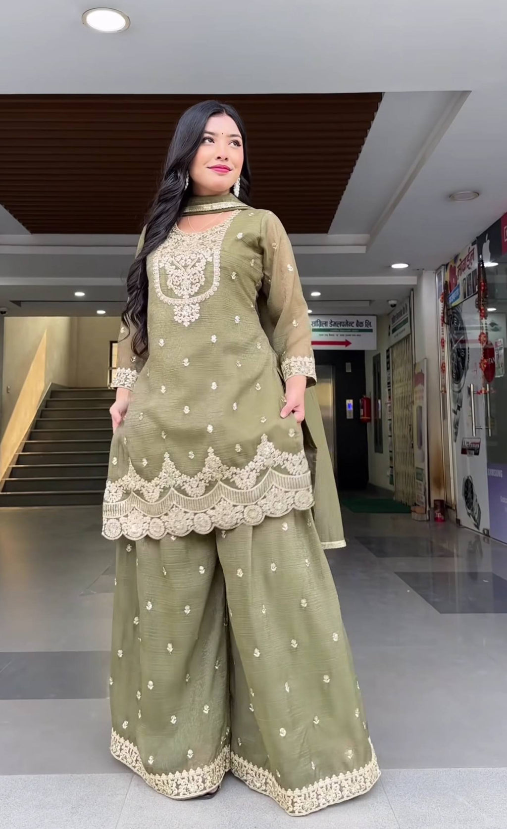 Designer Sharara Palazzo Suit with Heavy Silk Embroidery Work