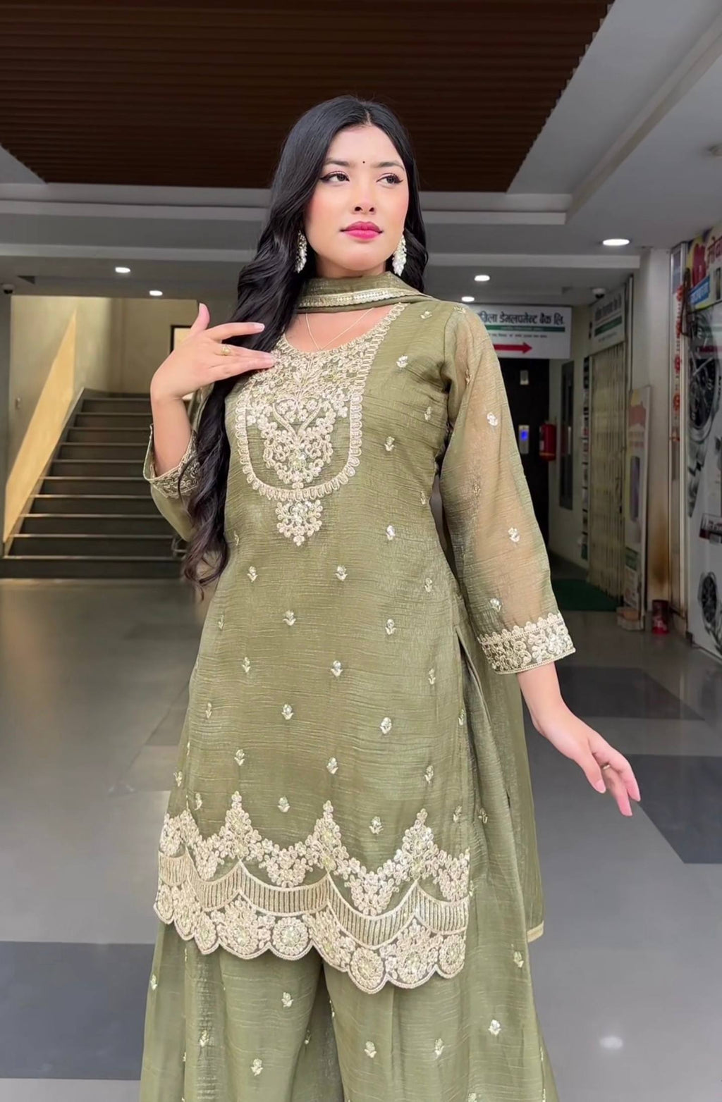 Designer Sharara Palazzo Suit with Heavy Silk Embroidery Work