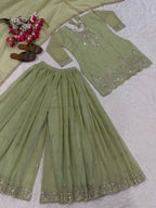 Designer Sharara Palazzo Suit with Heavy Silk Embroidery Work