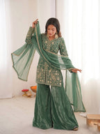 Luxury Fendy Silk Palazzo Set with Readymade Lace Border
