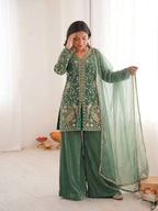 Luxury Fendy Silk Palazzo Set with Readymade Lace Border