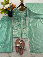 Luxury Fendy Silk Palazzo Set with Readymade Lace Border