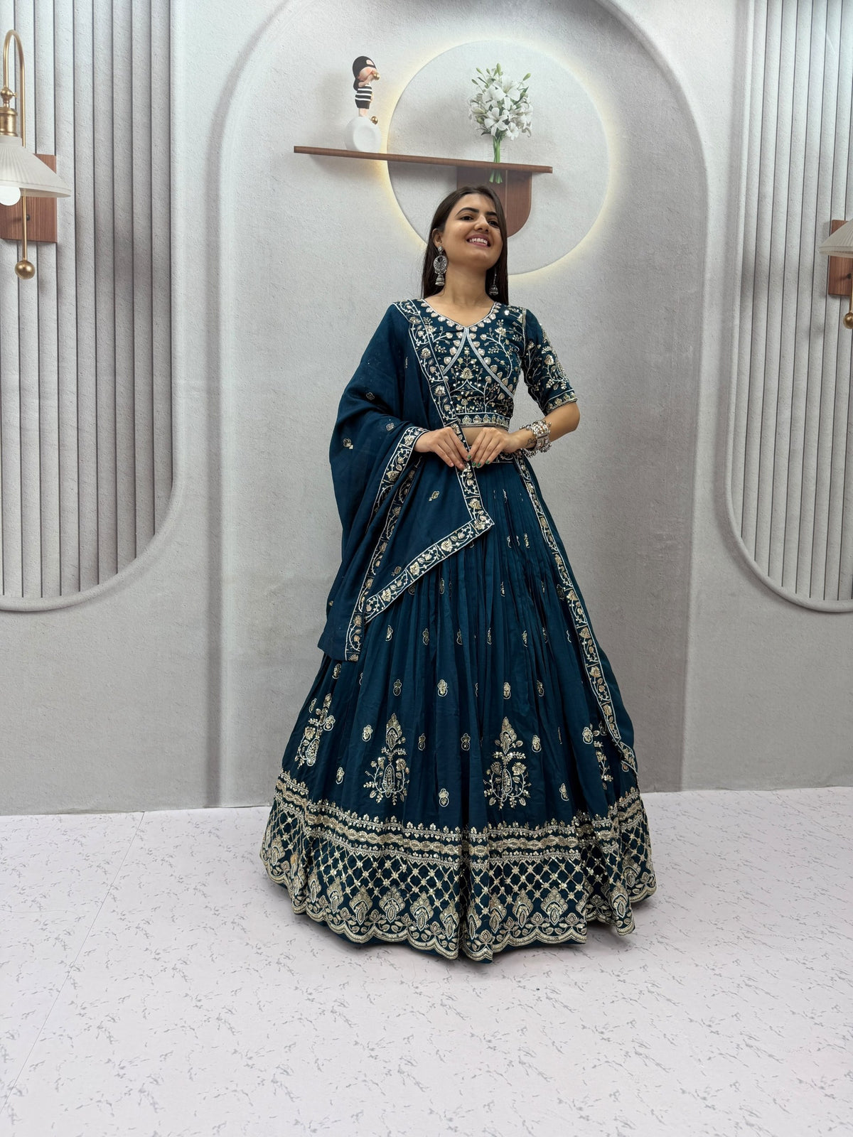 Meherika Vichitra Silk Embroidered Lehenga Choli Set with Sequin Work and Matching Dupatta