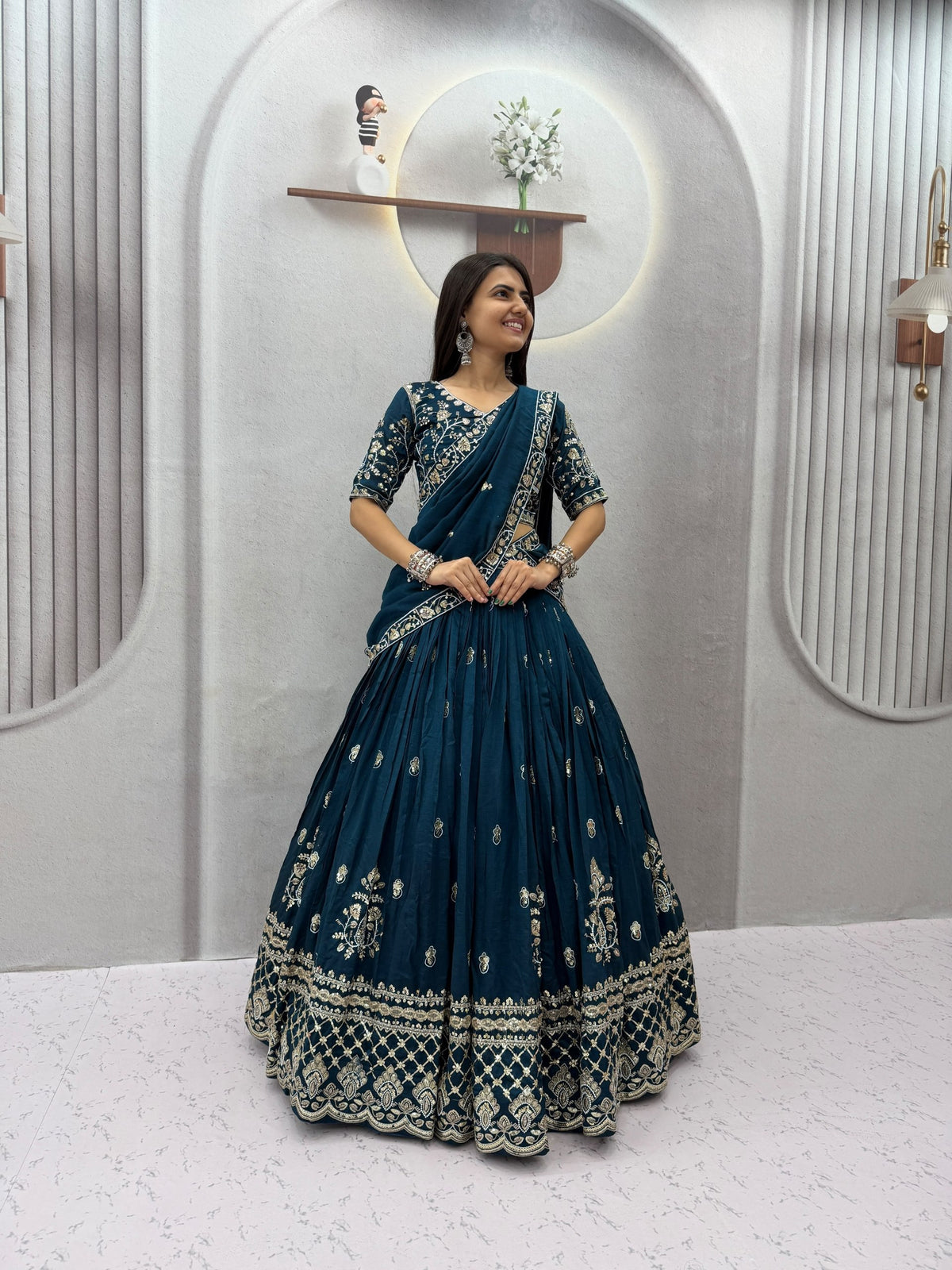 Meherika Vichitra Silk Embroidered Lehenga Choli Set with Sequin Work and Matching Dupatta