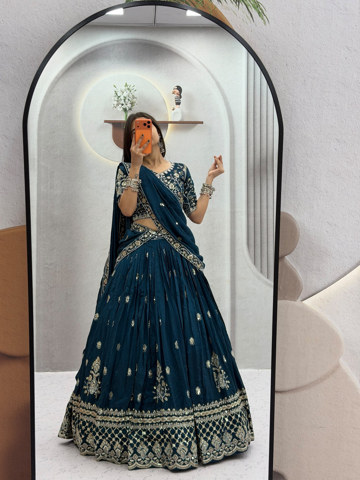 Meherika Vichitra Silk Embroidered Lehenga Choli Set with Sequin Work and Matching Dupatta